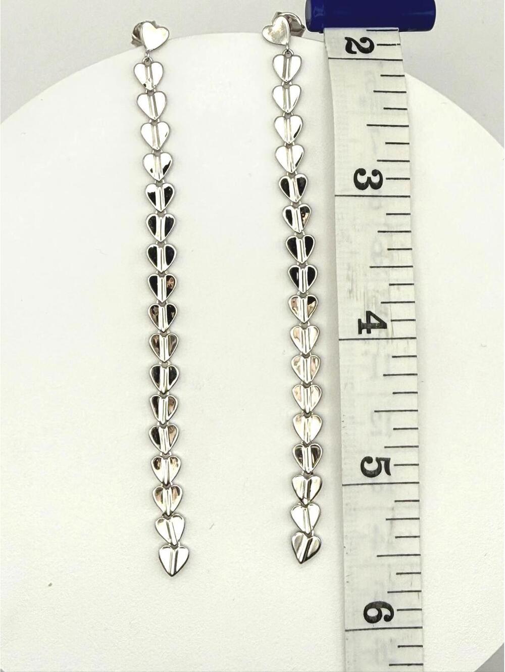 Sterling Silver 925 Heart Dangle Drop Earrings - 3.5" Statement - Picture 5 of 5